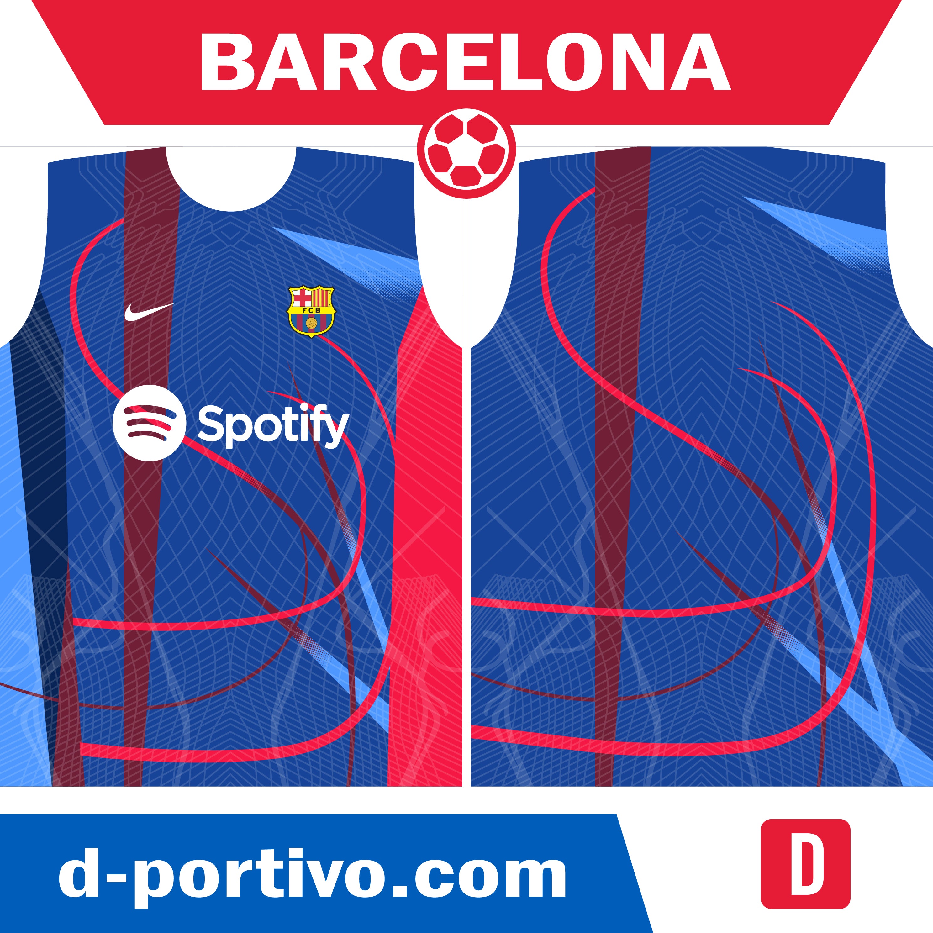 Camiseta Barcelona Arte Azul con Rojo y turquesa