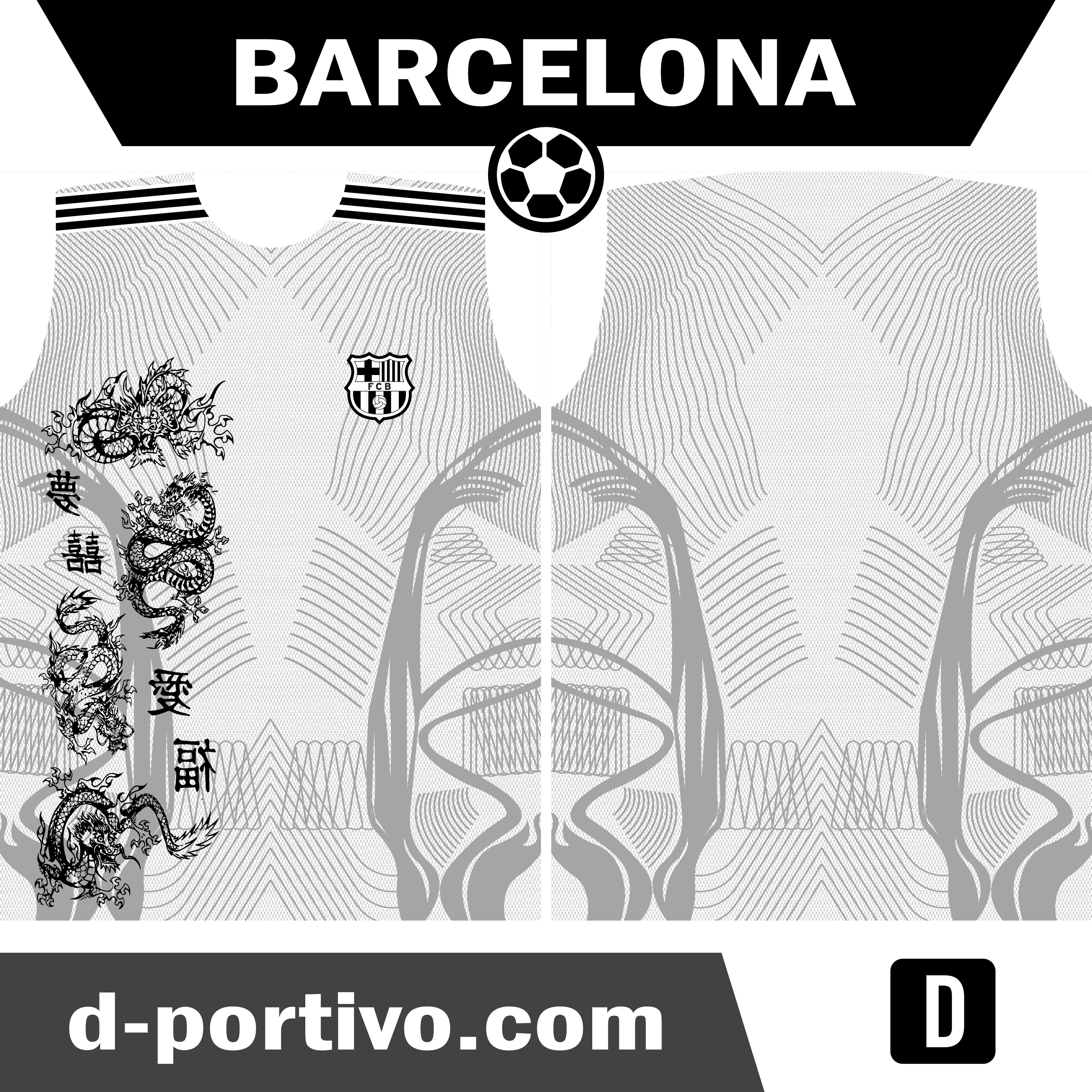 Camiseta Barcelona Dragon blanca con negro